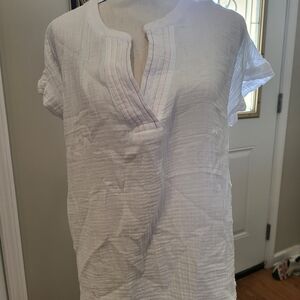 beachlunchlounge White Gauze Swim Coverup with Pink Stitching